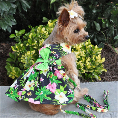 NEW-Doggie Design Twilight Black Hawaiian Hibiscus Dress w/ 