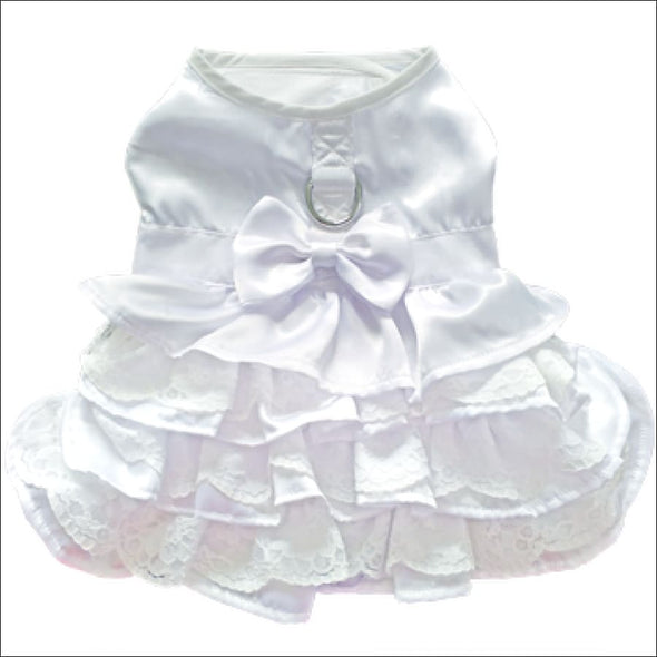 NEW-Doggie Design White Satin Wedding Dress Headpiece Leash