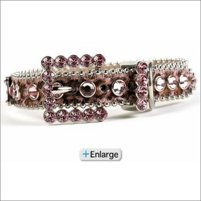 B.B. Simon Dog Collar - Pink Leopard Swarovski Crystals - 