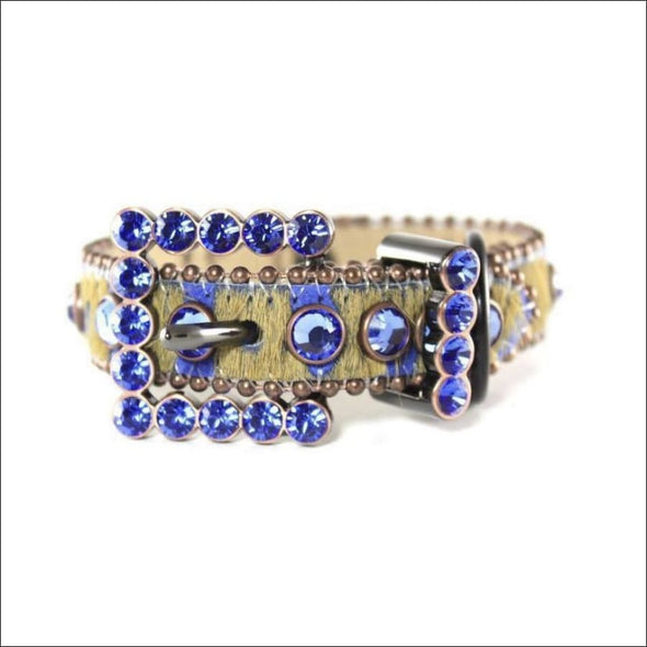 B. B. Simon Dog Collar - Tan/Blue Cow Hide with Swarovski 