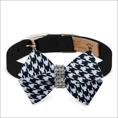 Black & White Houndstooth Nouveau Bow Collar - Collars