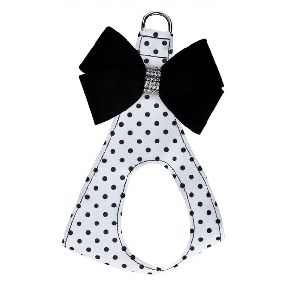Black & White Polka Dot Harness with Black Nouveau Bow - Pet