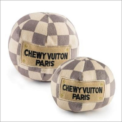 Small Checker Chewy Vuiton Plush Ball Dog Toy