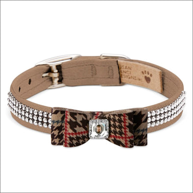 Chocolate Glen Houndstooth Big Bow 3 Row Giltmore Collar - 