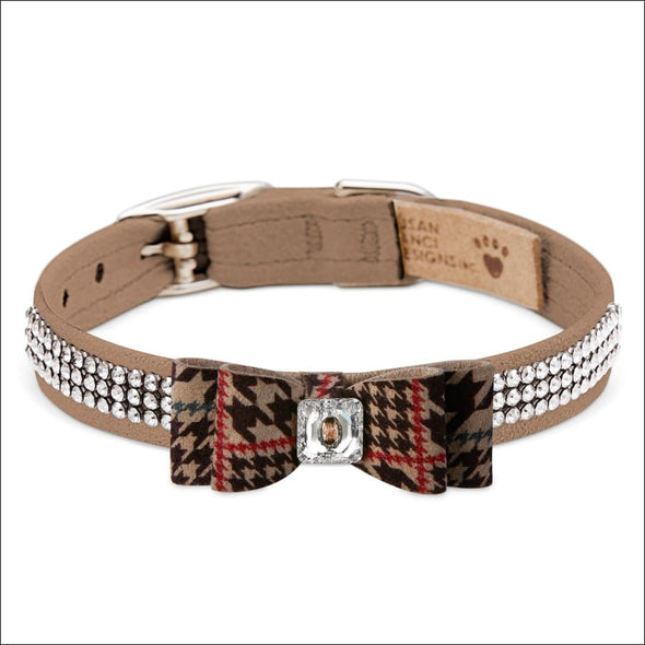 Chocolate Glen Houndstooth Big Bow 3 Row Giltmore Collar - 