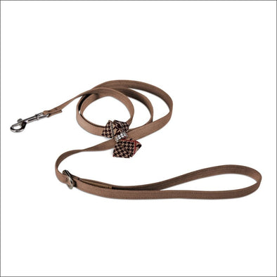 Chocolate Glen Houndstooth Nouveau Bow Leash - Pet Leashes