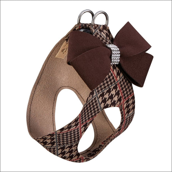 Chocolate Glen Houndstooth Nouveau Bow Step In - Pet Collars