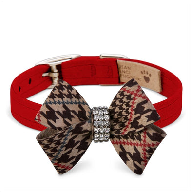 Chocolate Glen Houndstooth Red Nouveau Bow Collar - Collars