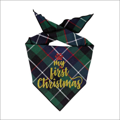 Christmas Green Plaid Flannel Dog Bandana - My First 
