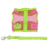 NEW-Doggie Design Frog Green Dot and Pink Cool Mesh Velcro Dog Harness with Leash