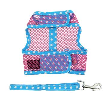 NEW-Doggie Design Flip Flop Pink and Blue Cool Mesh Velcro Dog Harness with Leash