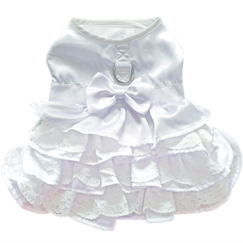 NEW-Doggie Design White Satin Wedding Dress, Headpiece, Leash & D-Ring