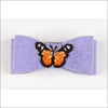 Embroidered Hair Bow - Teacup / Butterfly French Lavender