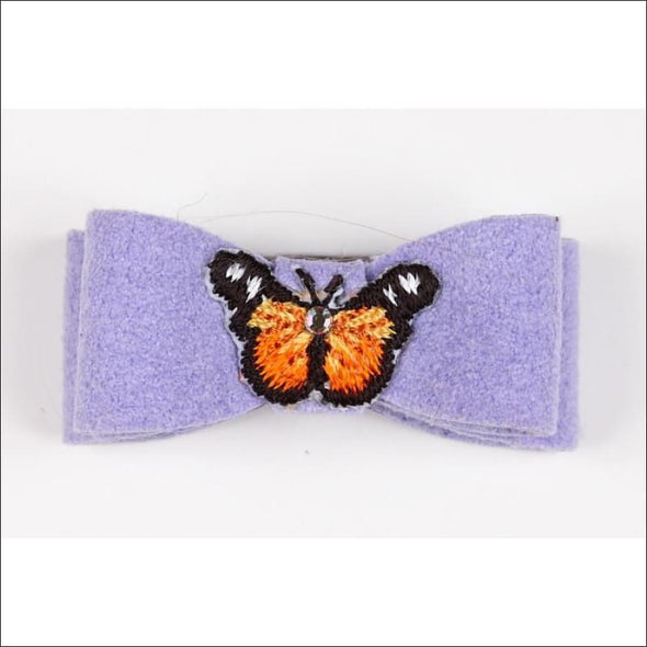 Embroidered Hair Bow - Teacup / Butterfly French Lavender