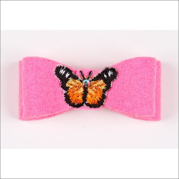 Embroidered Hair Bow - Teacup / Butterfly Perfect Pink
