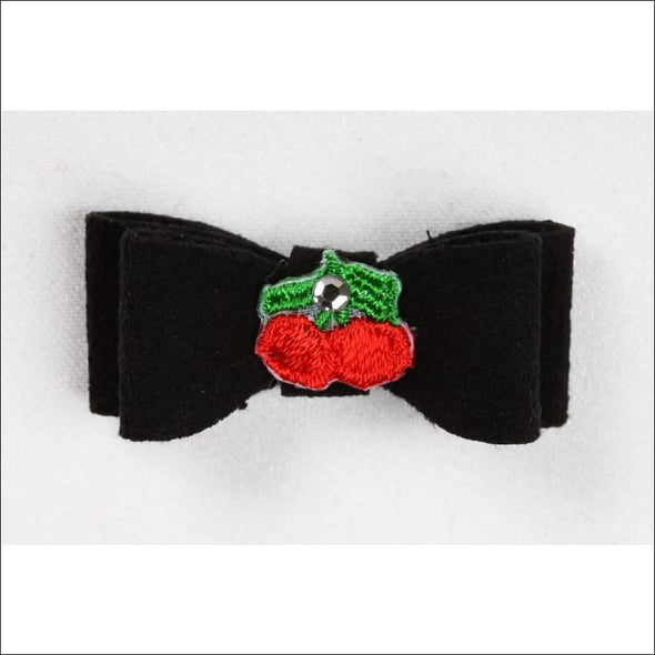 Embroidered Hair Bow - Teacup / Cherries Black
