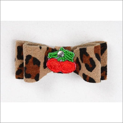 Embroidered Hair Bow - Teacup / Cherries Cheetah