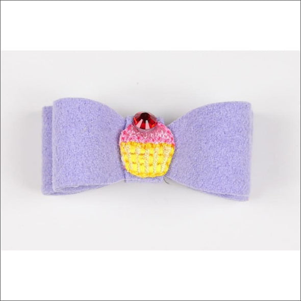Embroidered Hair Bow - Teacup / Cupcake French Lavender