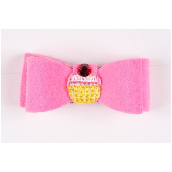 Embroidered Hair Bow - Teacup / Cupcake Perfect Pink