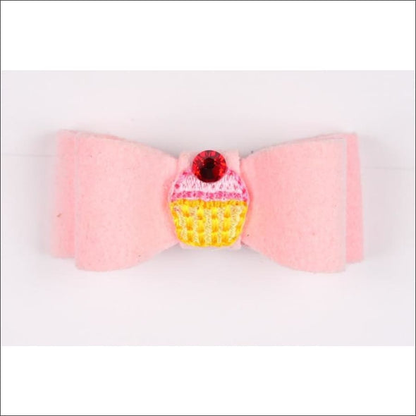Embroidered Hair Bow - Teacup / Cupcake Puppy Pink