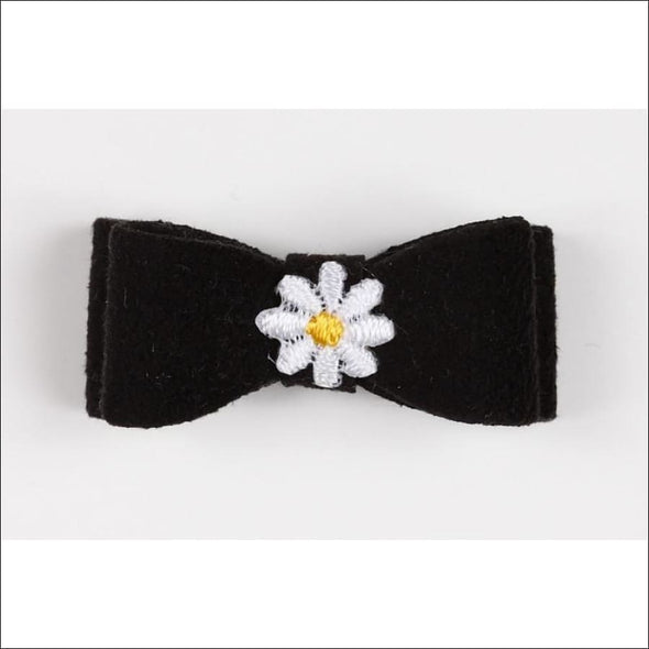 Embroidered Hair Bow - Teacup / Daisy Black