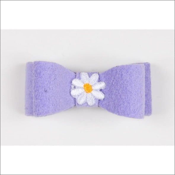 Embroidered Hair Bow - Teacup / Daisy French Lavender