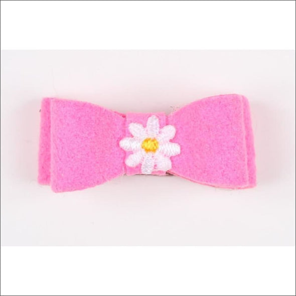 Embroidered Hair Bow - Teacup / Daisy Perfect Pink