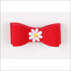 Embroidered Hair Bow - Teacup / Daisy Red