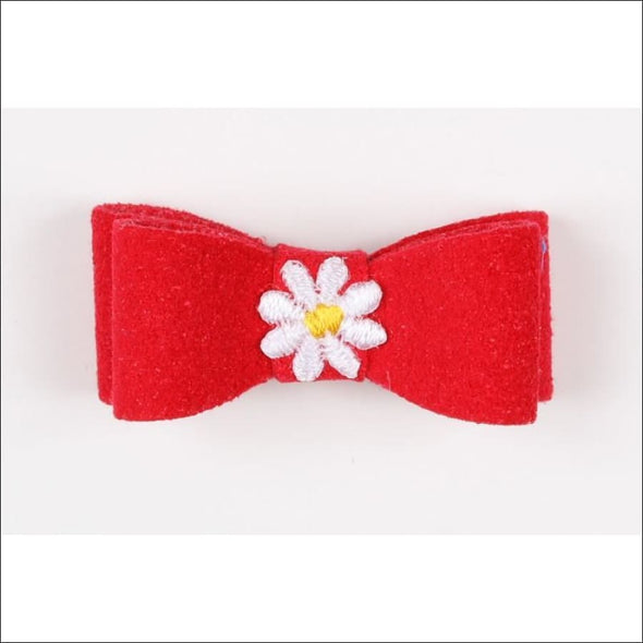 Embroidered Hair Bow - Teacup / Daisy Red
