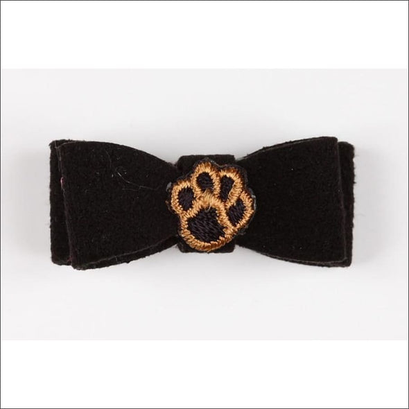 Embroidered Hair Bow - Teacup / Paws Black