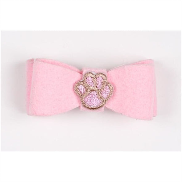 Embroidered Hair Bow - Teacup / Paws Puppy Pink