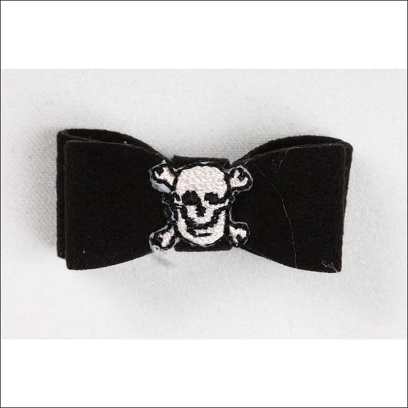Embroidered Hair Bow - Teacup / Skull Black