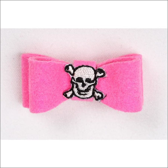 Embroidered Hair Bow - Teacup / Skull Perfect pink