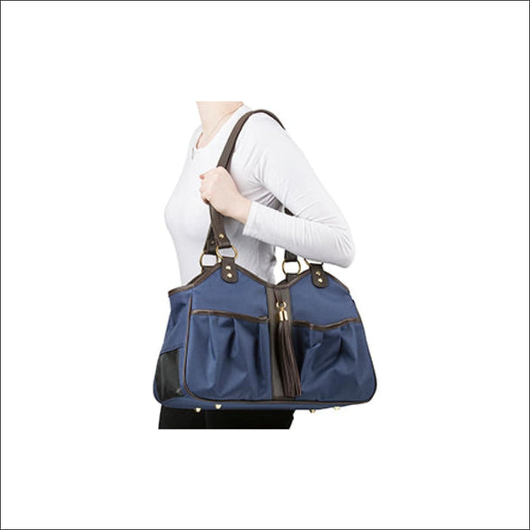 Metro Couture Navy w/Brown Leather Trim & Tassel - Totes & 