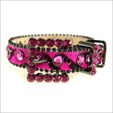 NEW- B. B. Simon Dog Collar - Fuchsia Animal Print Leather 