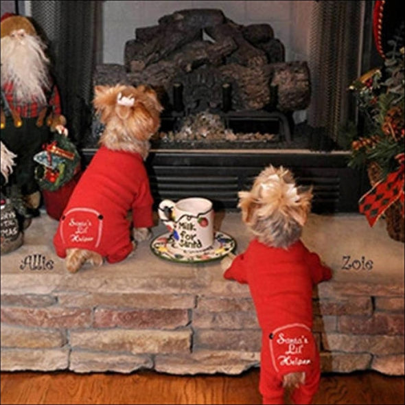 NEW- Christmas Red Santa’s Lil’ Helper Embroidered Pajama - 