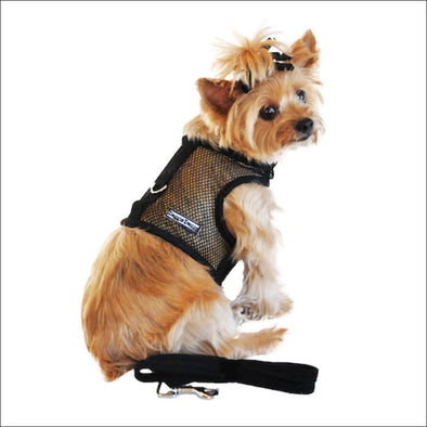NEW-Doggie Design Black Cool Mesh Velcro Dog Harness with 