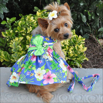 NEW-Doggie Design Blue Lagoon Hawaiian Hibiscus Dress w/ 