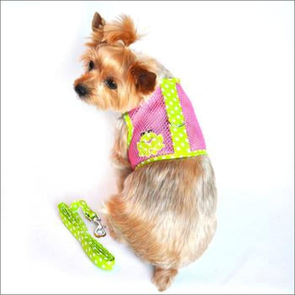 NEW-Doggie Design Frog Green Dot and Pink Cool Mesh Velcro 
