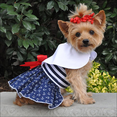 NEW-Doggie Design Nautical Dress Dress w/ Leash & D-Ring - 