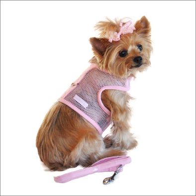 NEW-Doggie Design Pink Cool Mesh Velcro Dog Harness with 