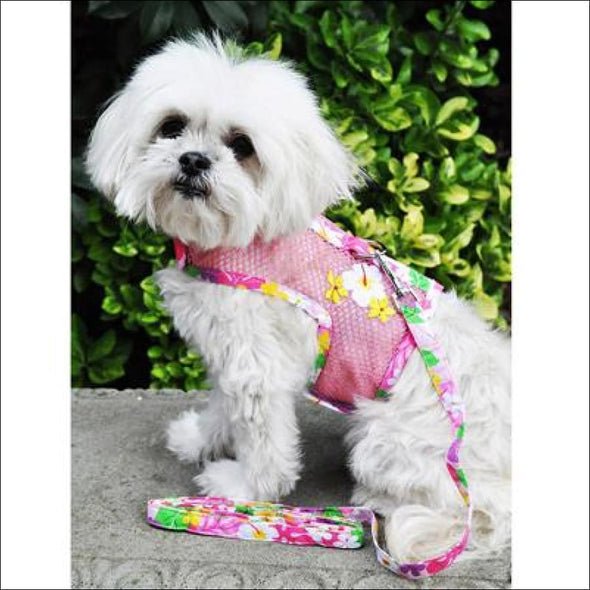 NEW-Doggie Design Pink Hawaiian Floral Cool Mesh Harness w/ 