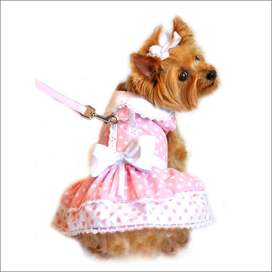 NEW-Doggie Design Pink Polka Dot and Lace Dog Dress Set with