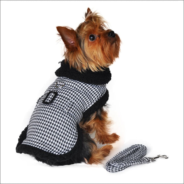 NEW-Doggie Design Sherpa Lined Dog Harness Coat - Black and 