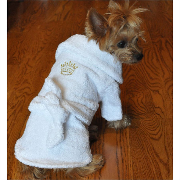 NEW-Doggie Design White Gold Crown Bathrobe 100% Combed 