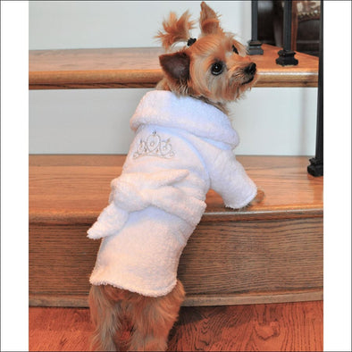 NEW-Doggie DesignWhite Silver Tiara Bathrobe 100% Soft 