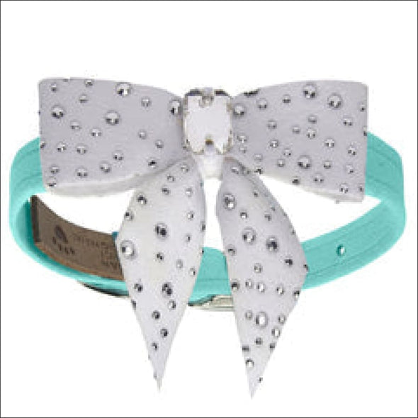 NEW Susan Lanci Tiffi Blue Tail Bow Emerald Stardust Dog Collar - 1/2", Susan Lanci,susan lanci collar,susan lanci collars,susan lanci plain,dog collar,plain dog collar,puppy collar,small dog collar,susan lanci,designer collar,designer dog,dog fashion,designer dog collar,small dog collar,suede collar,susan lanci dog collars,dog collars,dog collars leashes,collars for dogs,soft dog collar,