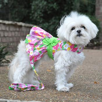 NEW-Doggie Design Pink Hawaiian Dog Floral Dress w/ Leash & D-Ring