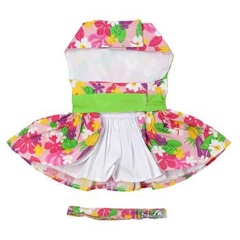 NEW-Doggie Design Pink Hawaiian Dog Floral Dress w/ Leash &