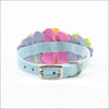 Tinkie’s Rainbow 1/2 inch Collar - 1/2 - X Small / Multi ,  tinkies garden,rainbow tinkies garden collar,susan lanci garden collar,flower collar,flower dog collar,Dog Collar,Susan Lanci color crystals,giltmore collar,susan lanci giltmore,crystal giltmore,giltmore crystal collar,,susan lanci,dog collar,puppy collar,designer collars,suede collar,tinkie